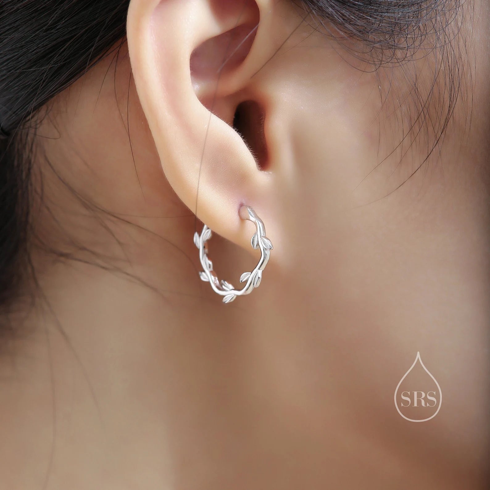 Sterling Silver Dainty Olive Leaf Hoop Earrings
