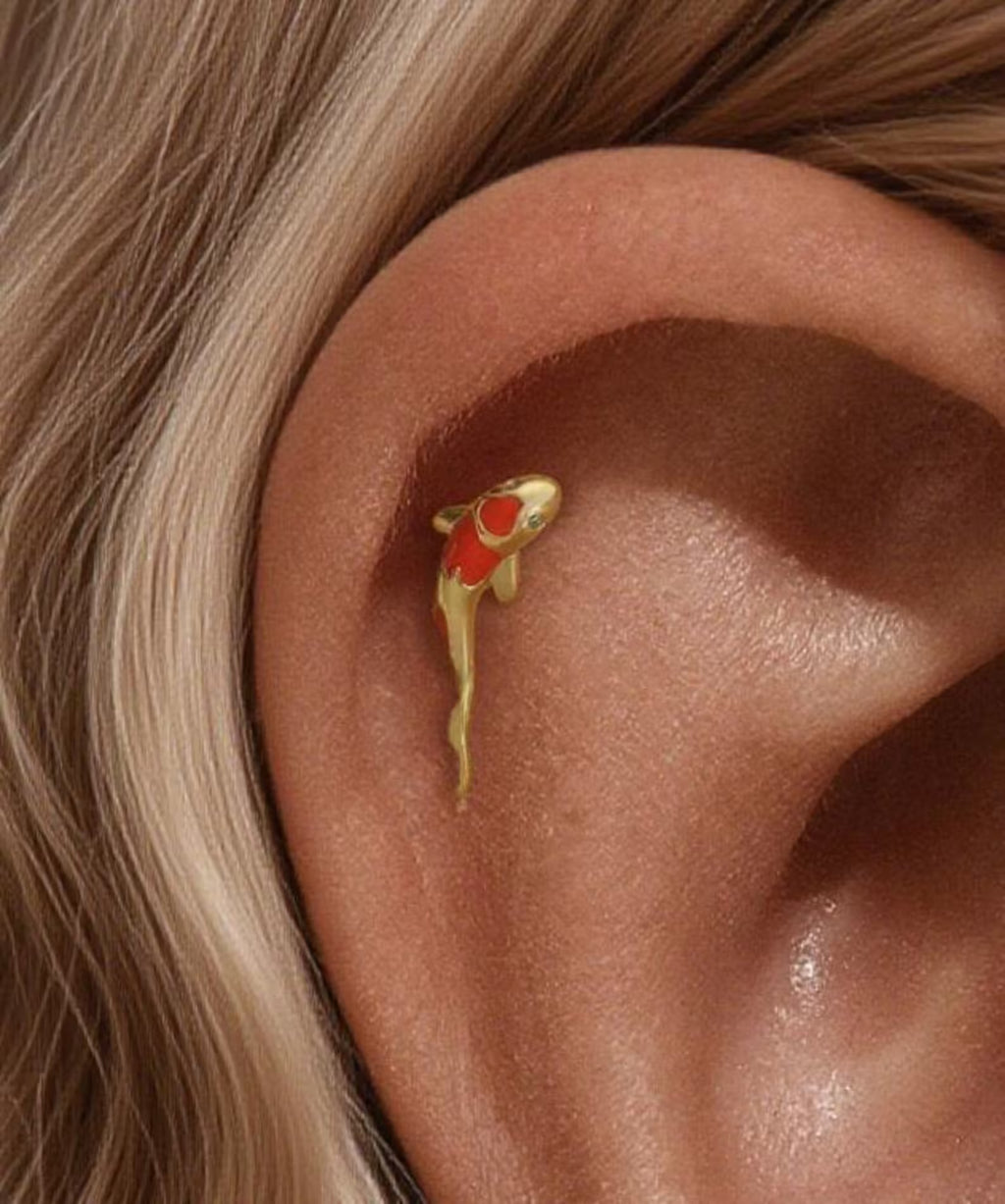 Gold Koi Fish Stud Earrings